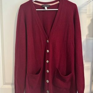 Isaac Mizrahi Deep Red 100% Cashmere Cardigan Sweater Size L
